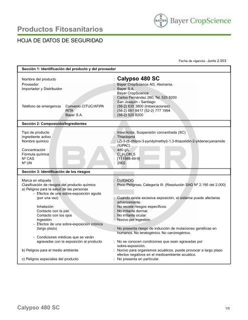 Calypso 480 SC - Bayer CropScience Chile