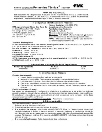 Nombre del producto Permetrina Técnica HOJA DE SEGURIDAD 1 ...