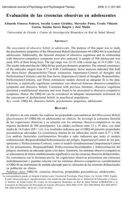 Evaluación de las creencias obsesivas en adolescentes