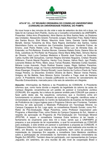 Ata 33ª Reunião Ordinária do CONSUNI - Reitoria - Unipampa