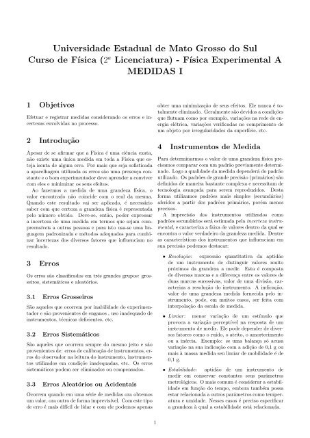 Medidas I - Universidade Estadual de Mato Grosso do Sul