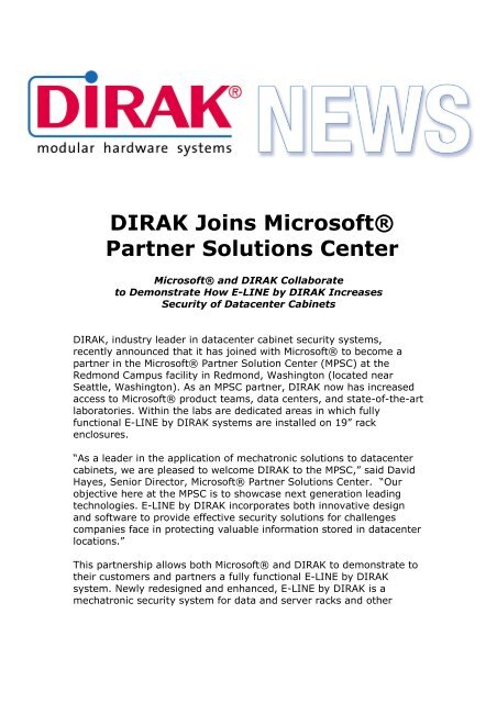 DIRAK Joins Microsoft® Partner Solutions Center