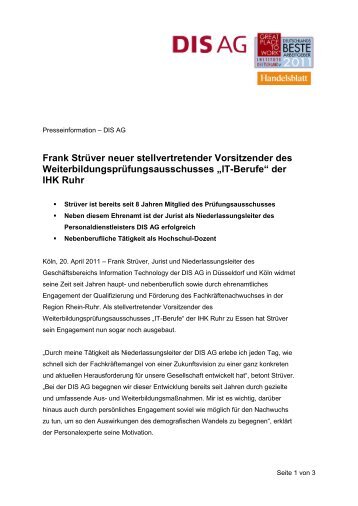 Frank Strüver neuer stellvertretender Vorsitzender des ... - DIS AG