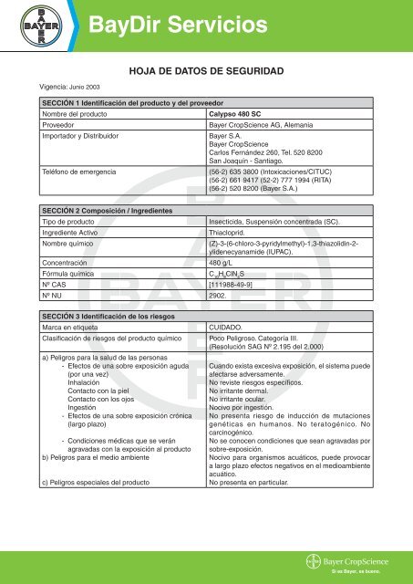 Calypso 480 SC - Bayer CropScience Chile