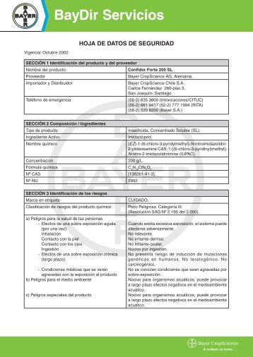 Hoja de Datos de Seguridad Confidor® Forte 200 SL - Bayer ...