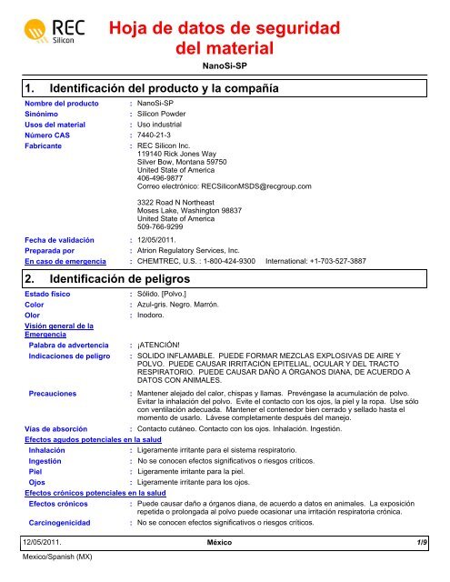 Hoja de datos de seguridad del material - REC