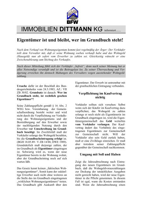 Eigentumer Ist Und Bleibt Wer Im Grundbuch Steht Immobilien