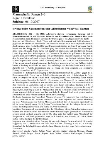 Saisonauftakt für Allersberger Volleyballer - DJK Allersberg