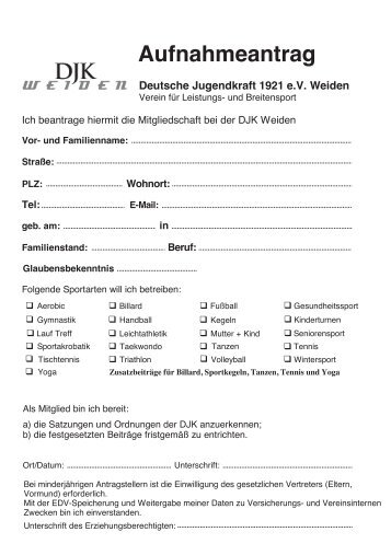 Aufnahmeantrag (Seite 1 und 2) - DJK Weiden-Abteilung Tennis