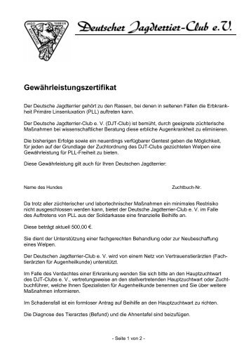 aktualisiertes Gewährleistungszertifikat