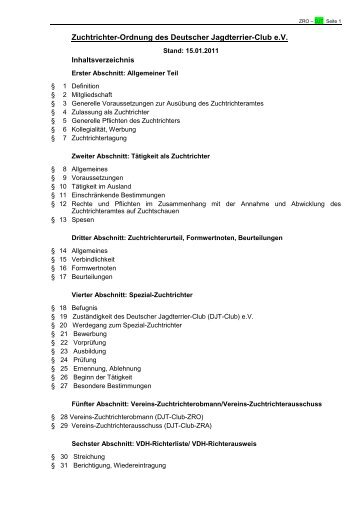 Zuchtrichter-Ordnung des Deutscher Jagdterrier-Club  e.V.