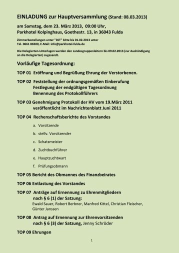 Hauptversammlung - Deutscher Jagdterrier-Club eV