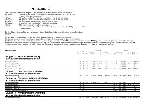 Schauklassen Großsittiche