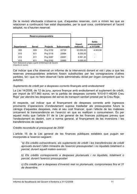 Informe 3/2009 - Tribunal de Comptes