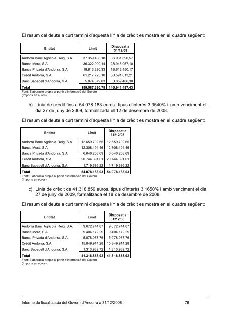 Informe 3/2009 - Tribunal de Comptes