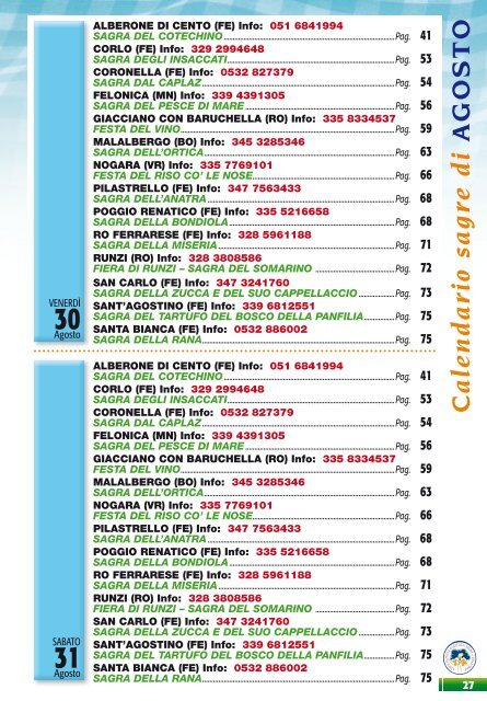 Calendario SAGRE e DINTORNI 2013