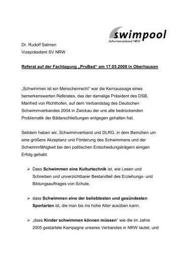 Dr. Rudolf Salmen Vizepräsident SV NRW Referat auf der ... - DLRG