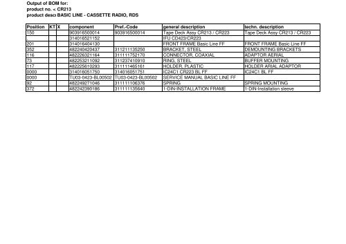 Service parts list - dlze