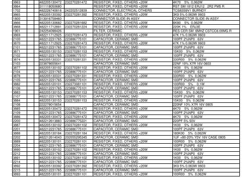 Service parts list - dlze