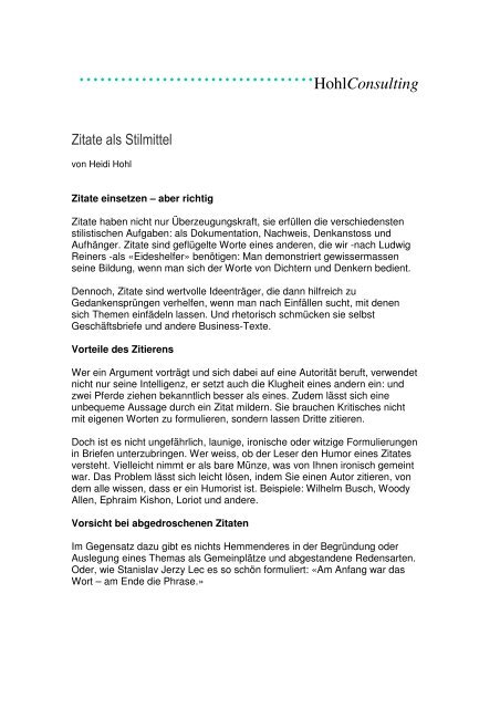 Artikel 001_2008_Zitate als Stilmittel - Hohl Consulting Hohl ...