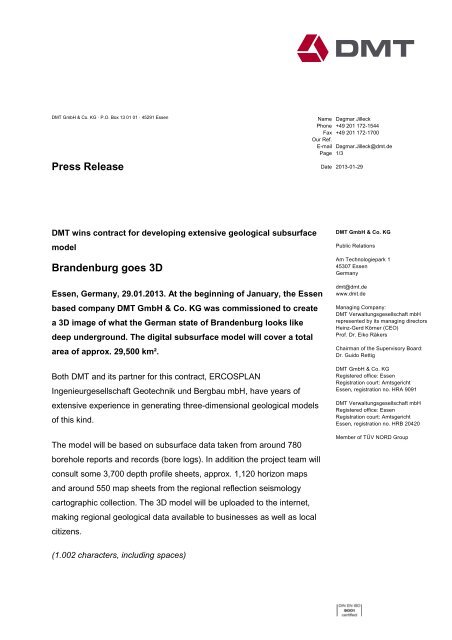 Brandenburg goes 3D Press Release - DMT GmbH & Co. KG