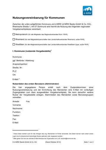 Nutzungsvereinbarung für Kommunen - d-NRW