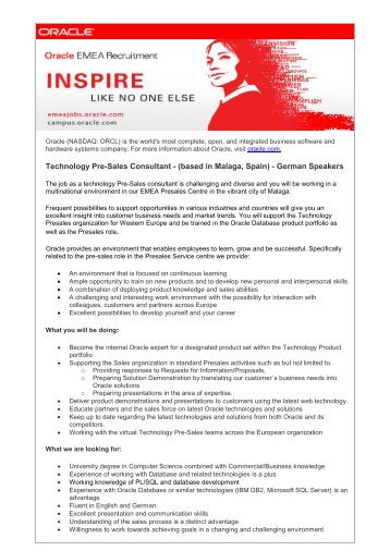 Technology Pre Sales Consultant Based In Malaga Spain