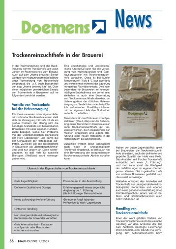 Trockenreinzuchthefe in der Brauerei - Doemens