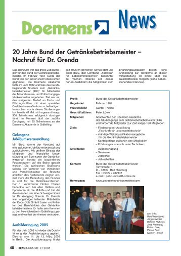 20 Jahre Bund der Getränkebetriebsmeister – Nachruf ... - Doemens