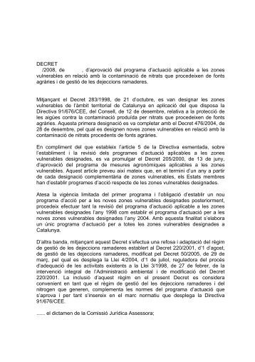 DECRET /2008, de , d'aprovació del programa d'actuació aplicable ...