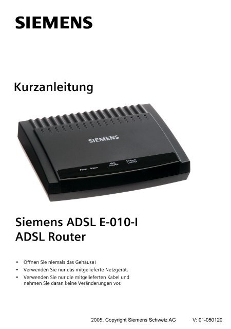 Kurzanleitung Siemens ADSL E-010-I ADSL Router - DOKOM21