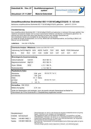0,5 mm Umweltfreundliches Strahlmittel ISO 11126 N ... - Dolomitwerk