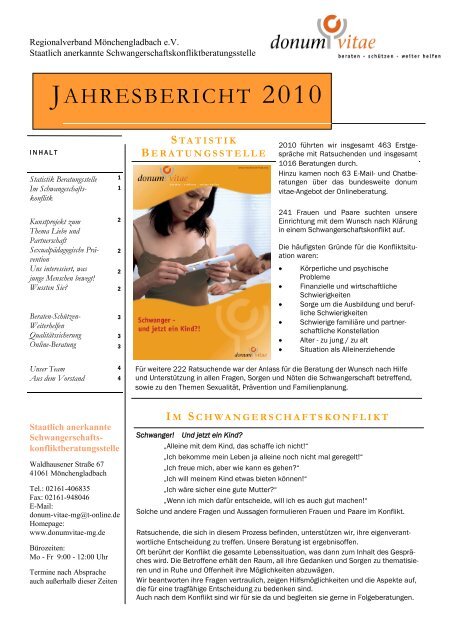 jahresbericht 2010 - donum vitae Schwangerschaftskonfliktberatung ...