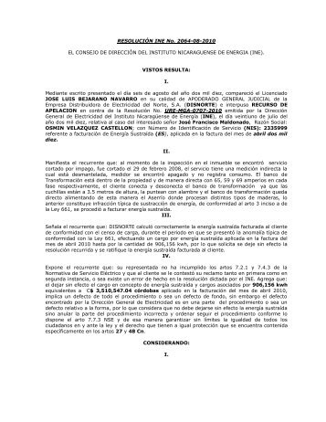 RESOLUCIÓN INE No - Instituto Nicaragüense de Energía
