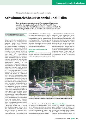 Schwimmteichbau: Potenzial und Risiko - Jardin Suisse