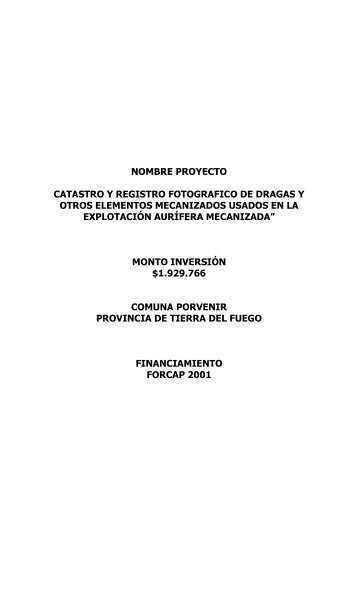 nombre proyecto catastro y registro fotografico de dragas y otros ...