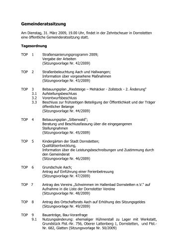 Gemeinderatssitzung - Stadt Dornstetten