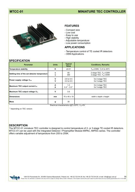 Model Mtcc MTCC-01 MINIATURE TEC CONTROLLER