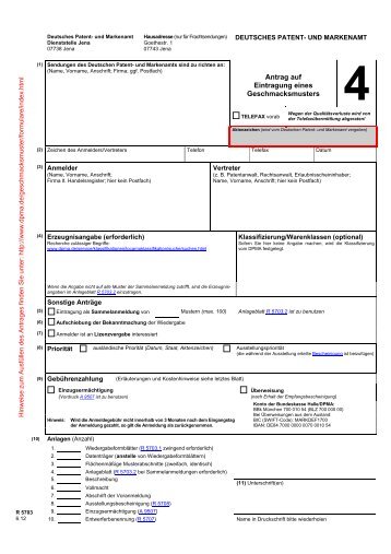 R 5703 "Antrag auf Eintragung eines Geschmacksmusters" - DPMA