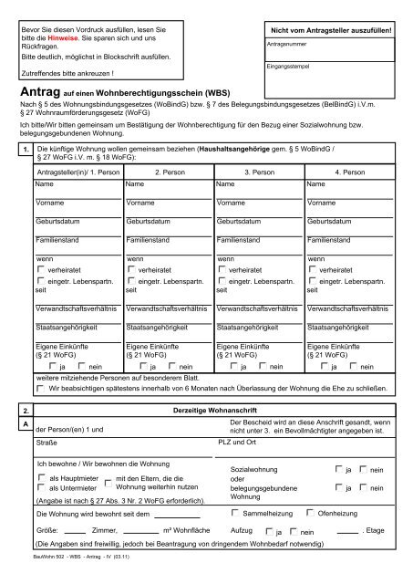 Antrag auf einen Wohnberechtigungsschein (WBS)