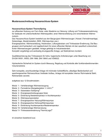 1 Musterausschreibung Hausanschluss-System - Dretec.de
