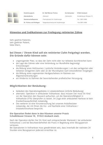 Freilegung retinierter Zähne - Praxis Dr.  Fichna und Kollegen