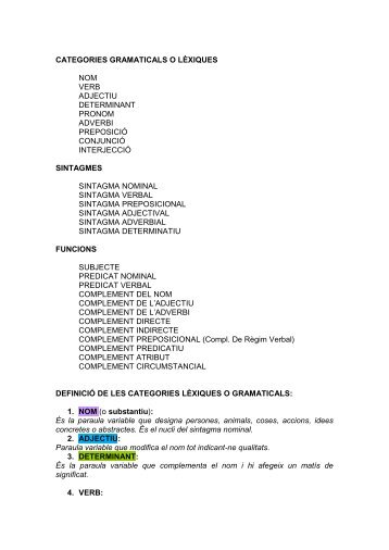 CATEGORIES GRAMATICALS modificat