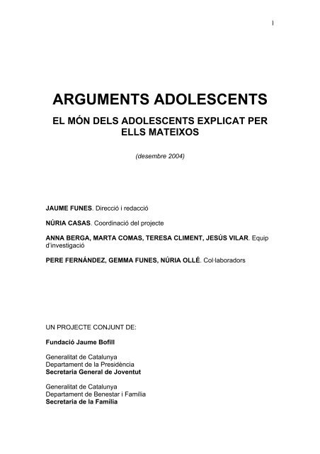 ARGUMENTS ADOLESCENTS - Fundació Jaume Bofill