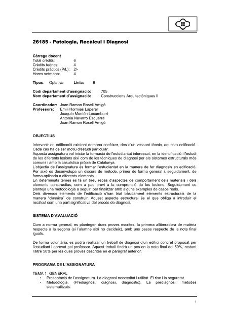 26185 - Patologia, Recàlcul i Diagnosi - epseb - UPC