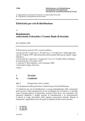 Elettricista per reti di distribuzione Regolamento concernente il ...