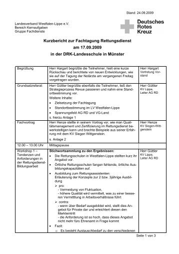 Kurzbericht zur Fachtagung Rettungsdienst am 17.09.2009 in der ...