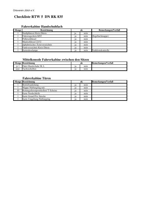 Checkliste RTW 5 - DRK Jülich