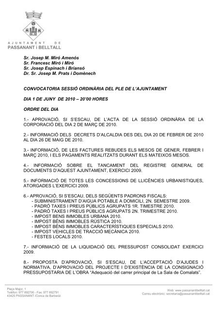 Convocatoria ordinaria 01-06-2010 - Passanant i Belltall