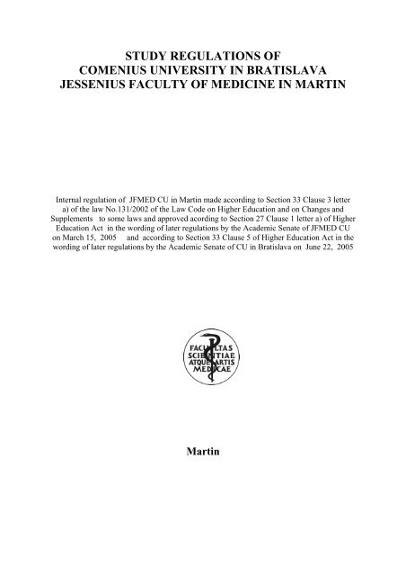 Study and Examination Regulations for the Students of - lefa.sk